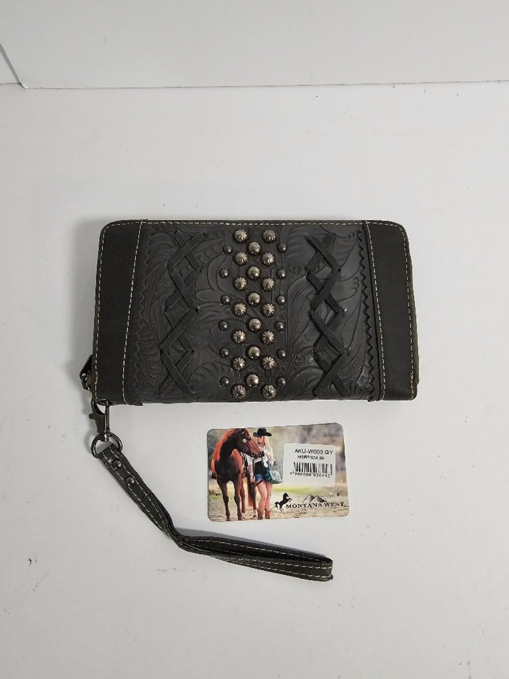 Montana West Wallet Wristlet Gray Embossed Studded Western Boho NWT